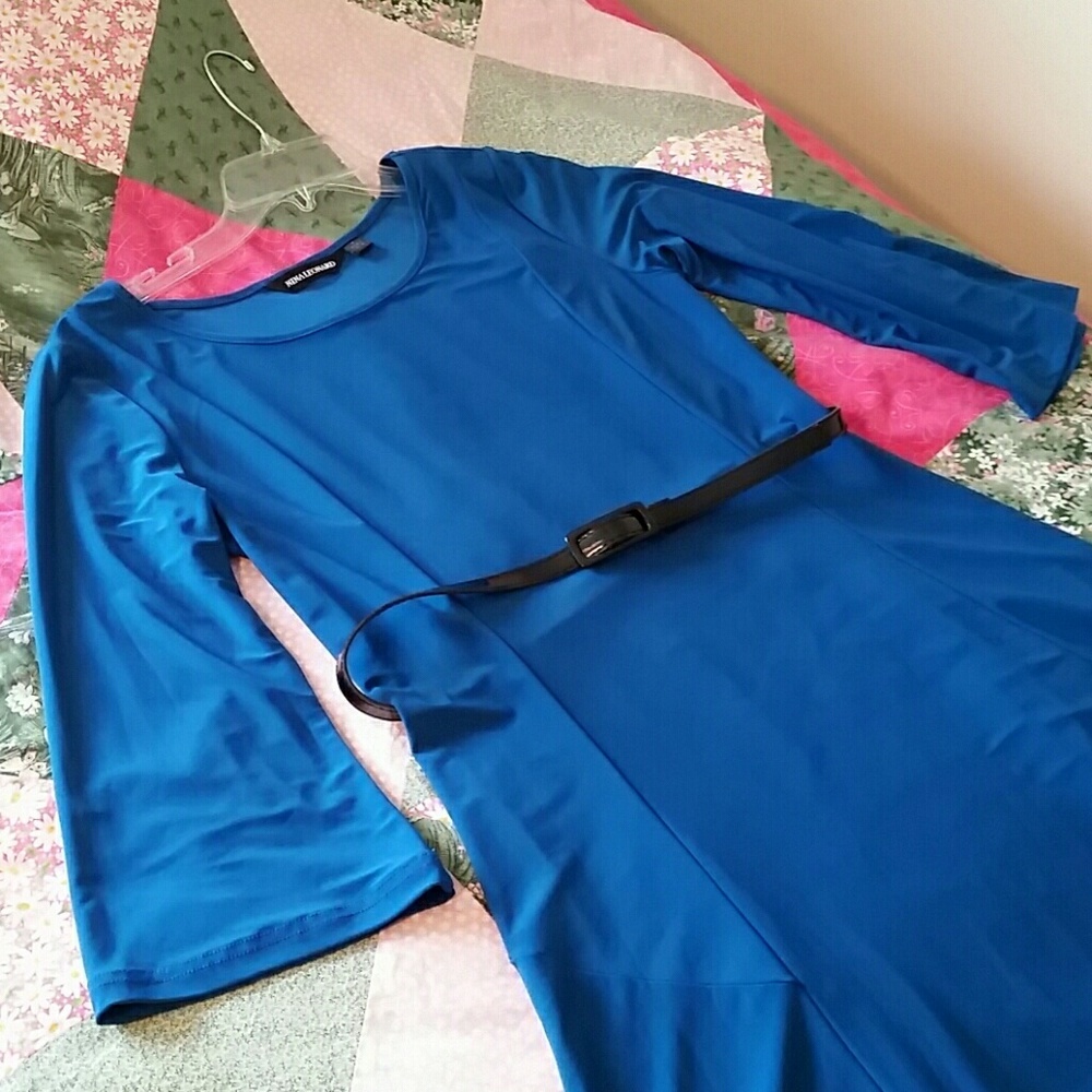 3/4 sleeve teal midi dress
